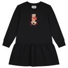 Girls Black Teddy Bear Logo Dress, 2, hi-res