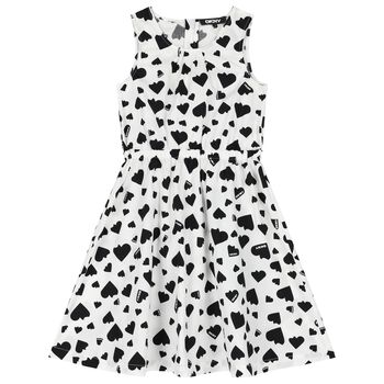 Girls White & Black Heart Dress
