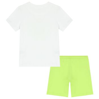 Boys White & Green Logo Shorts Set