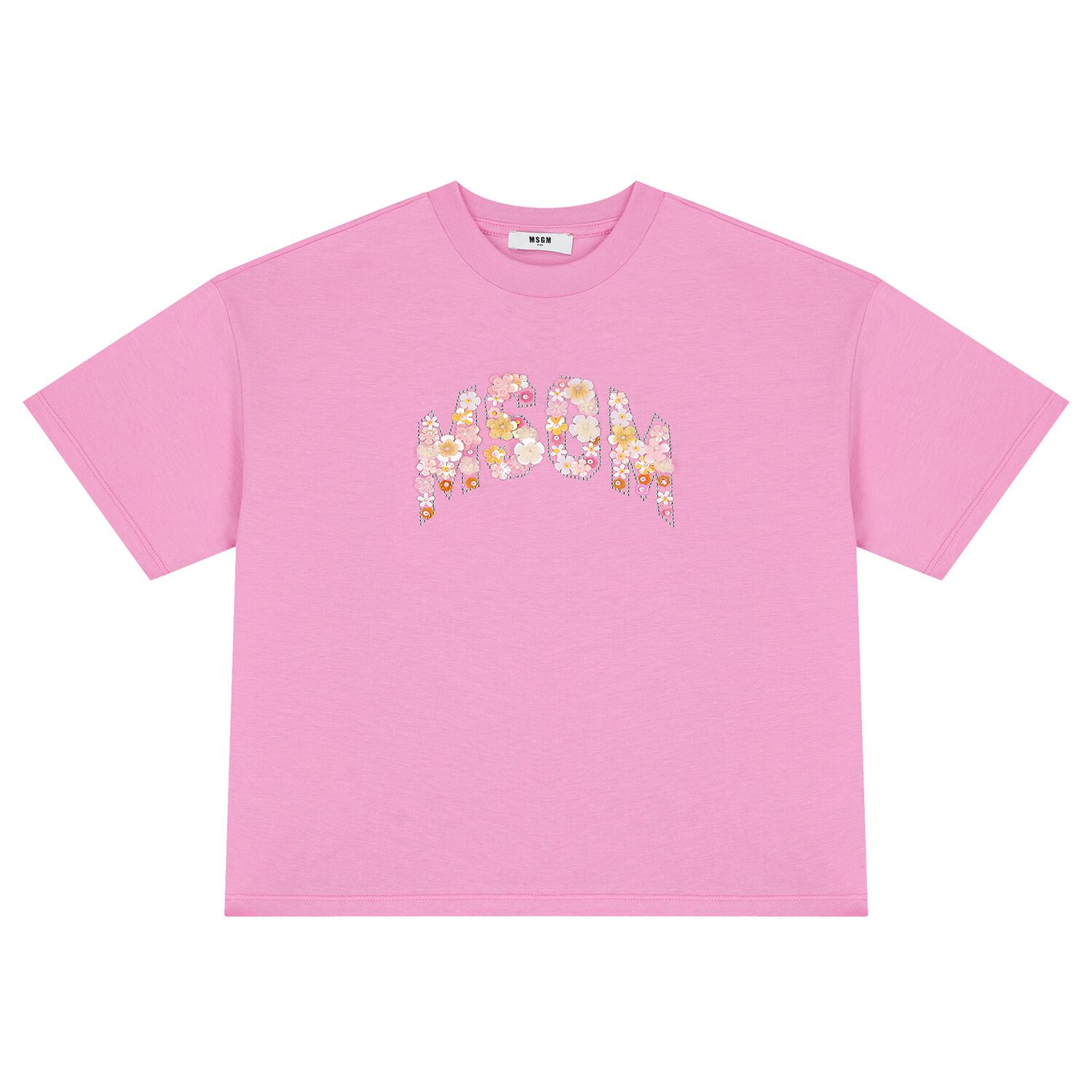 Girls Pink Logo Sequin Flower T-Shirt, 2, hi-res