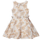 Girls Blue & Gold Brocade Dress, 1, hi-res
