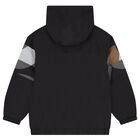 Boys Black Logo Hooded Zip Up Top, 1, hi-res