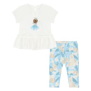 Younger Girls Ivory & Blue Leggings Set