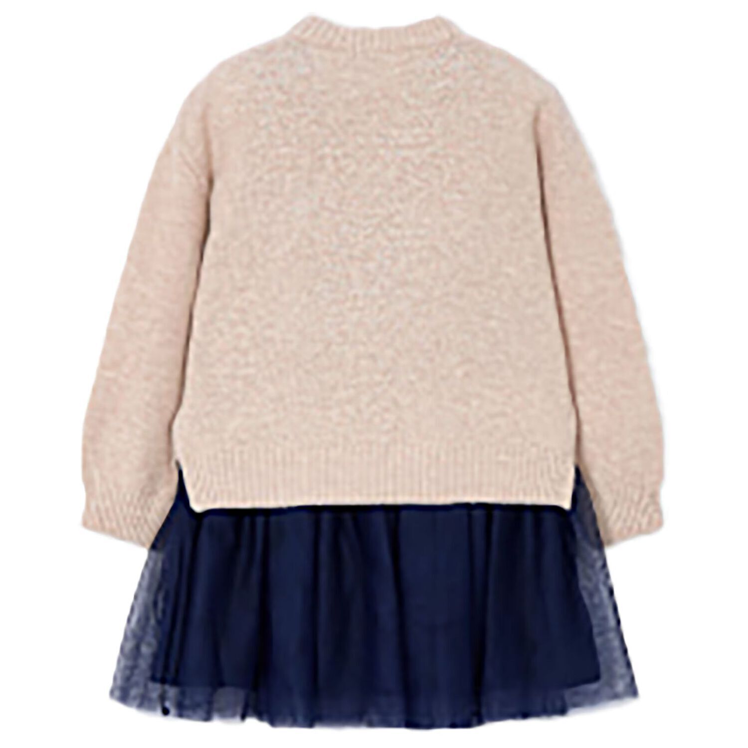 طقم فستان تول للبنات باللون البيج والأزرق الداكن, 2, hi-res