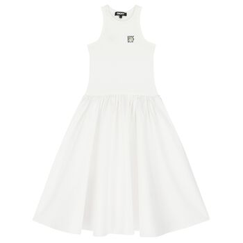 فستان بنات بالشعار باللون الابيض