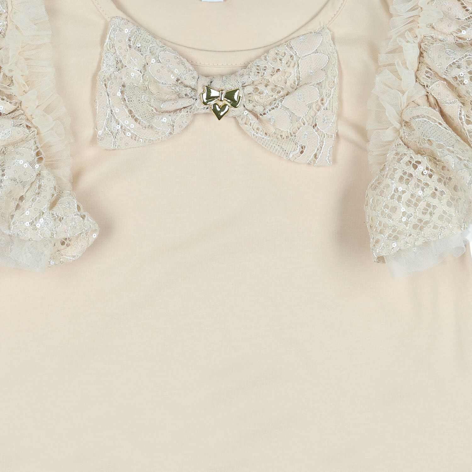 Girls Beige Sequin Lace Bow Coleen Top, 1, hi-res