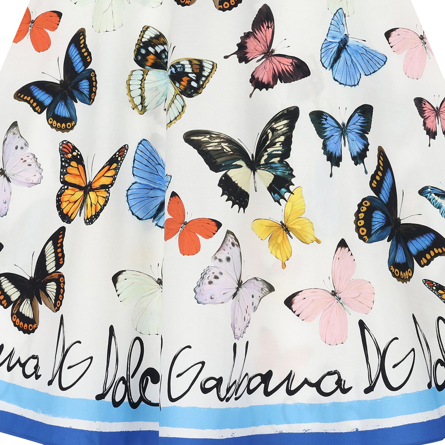 فستان قطني للبنات بتصميم فراشات باللونين الأبيض والأزرق, 1, hi-res