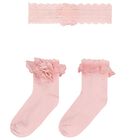 Baby Girls Pink Headband & Socks Set, 3, hi-res