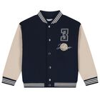 Boys Navy Blue & Beige Basketball Bomber Jacket, 2, hi-res