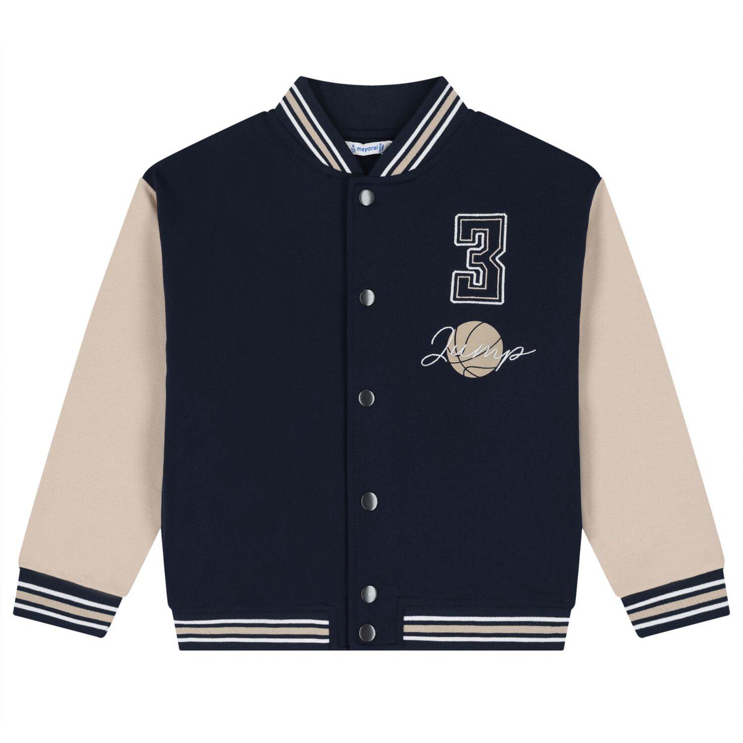 Boys Navy Blue & Beige Basketball Bomber Jacket, 2, hi-res