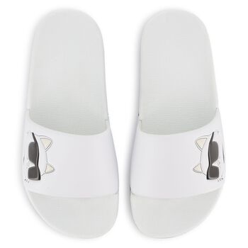 Girls White Choupette Sliders