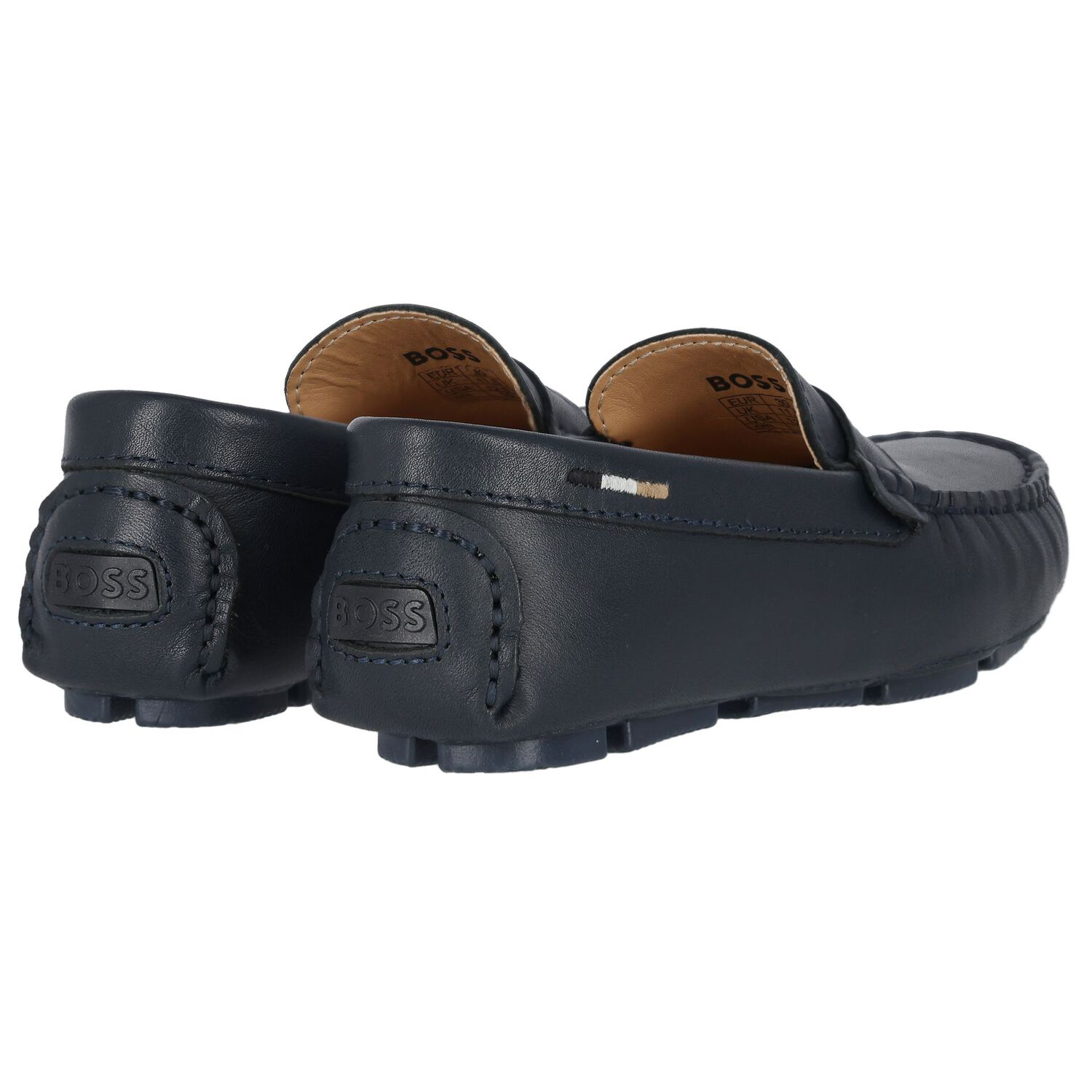 Boys Navy Blue Logo Moccasins, 2, hi-res image number null