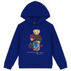 Boys Blue Polo Bear Hooded Top, 2, hi-res