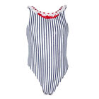 Girls Navy and White Stripped Swimsuit, 1, hi-res
