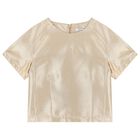 طقم تنورة للبنات بطبعة الزهور باللون الذهبي وبيضاء, 1, hi-res