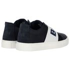 Boys Navy Blue Leather Trainers, 1, hi-res