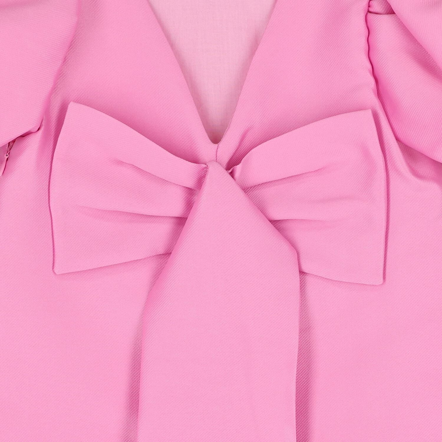 Girls Pink Bow Puff Sleeve Dress, 1, hi-res