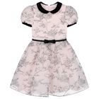 فستان بنات أورجانزا بطبعة الورود باللون الوردى , 1, hi-res