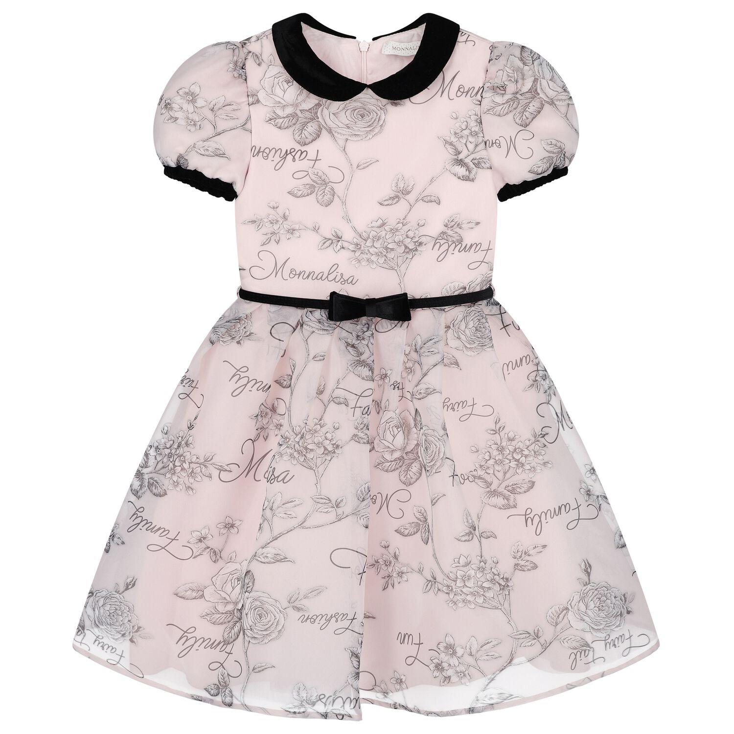 فستان بنات أورجانزا بطبعة الورود باللون الوردى , 1, hi-res