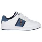 Boys White & Denim Blue Logo Trainers, 1, hi-res