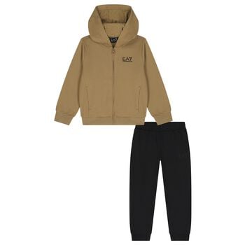 Boys Beige & Black Logo Tracksuit