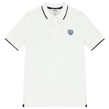 تيشيرت بولو بالشعار باللون الأبيض للأولاد