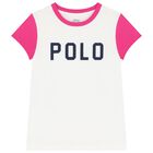 Girls Ivory & Pink Logo T-Shirt, 1, hi-res