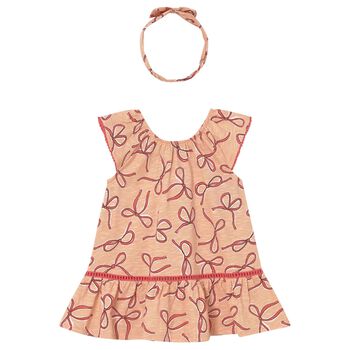 Younger Girls Beige Bow Dress Set