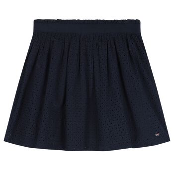 Girls Navy Blue Broderie Anglaise Skirt