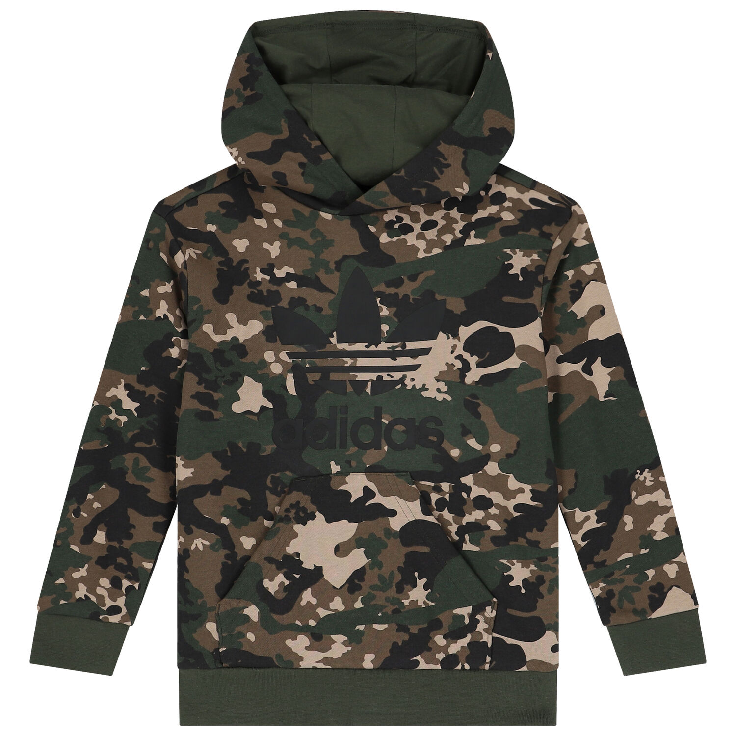 Green & Black Trefoil Logo Camouflage Hooded Top, 2, hi-res