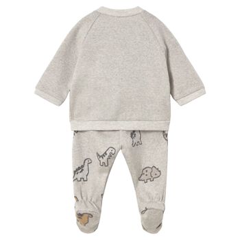 Baby Boys Grey Dinosaur 2 Piece Babygrow