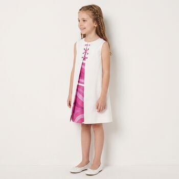 Girls White & Purple Marmo Sleeveless Dress