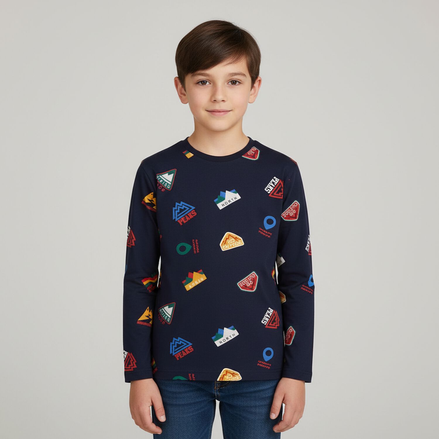 Boys Navy Blue Long Sleeve Top, 1, hi-res image number null