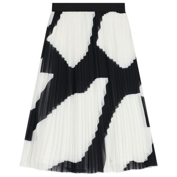Girls Black & Ivory Zebra Pleated Skirt