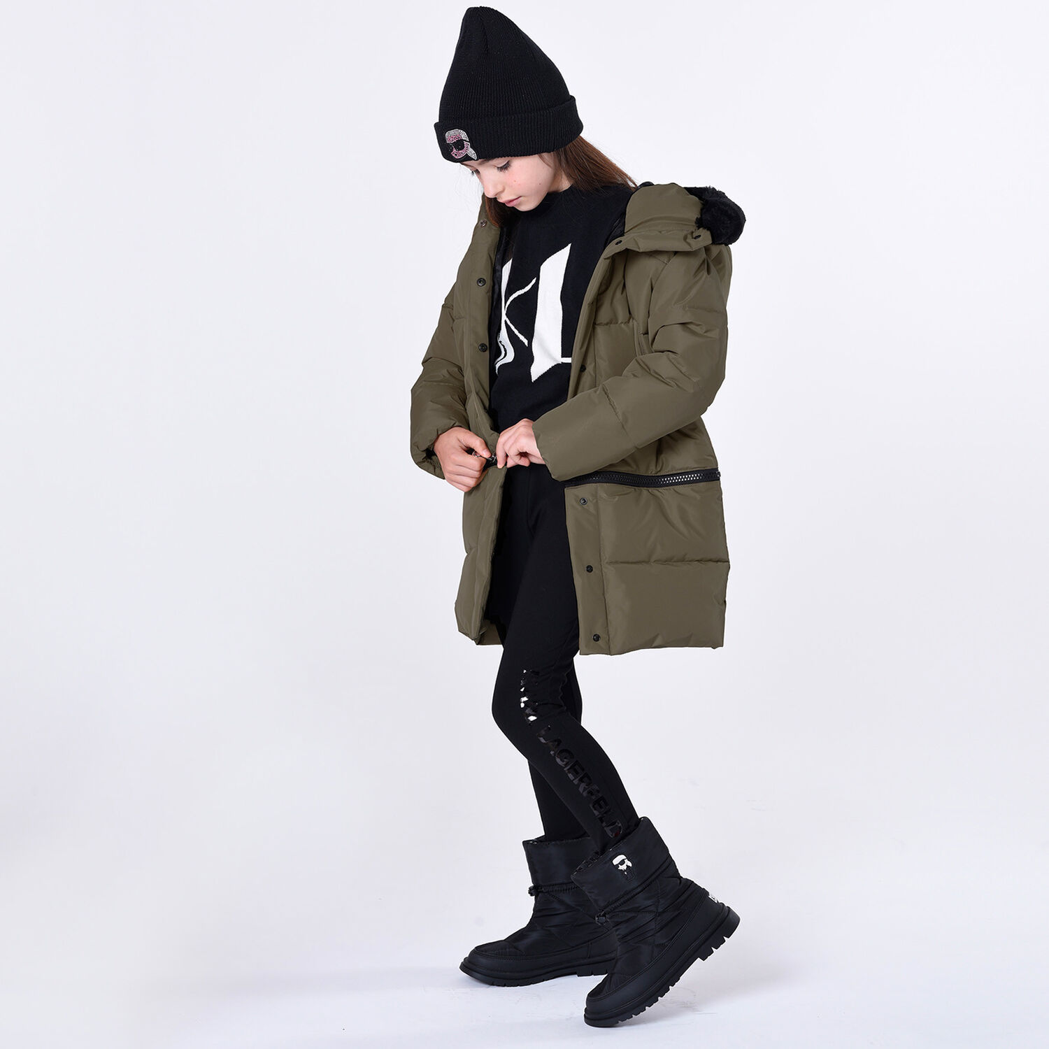 Girls Black Logo Leggings, 1, hi-res