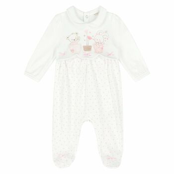 Baby Girls White & Pink Babygrow