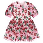 فستان تول مطرز بالترتر باللون الوردي والأحمر للبنات , 1, hi-res