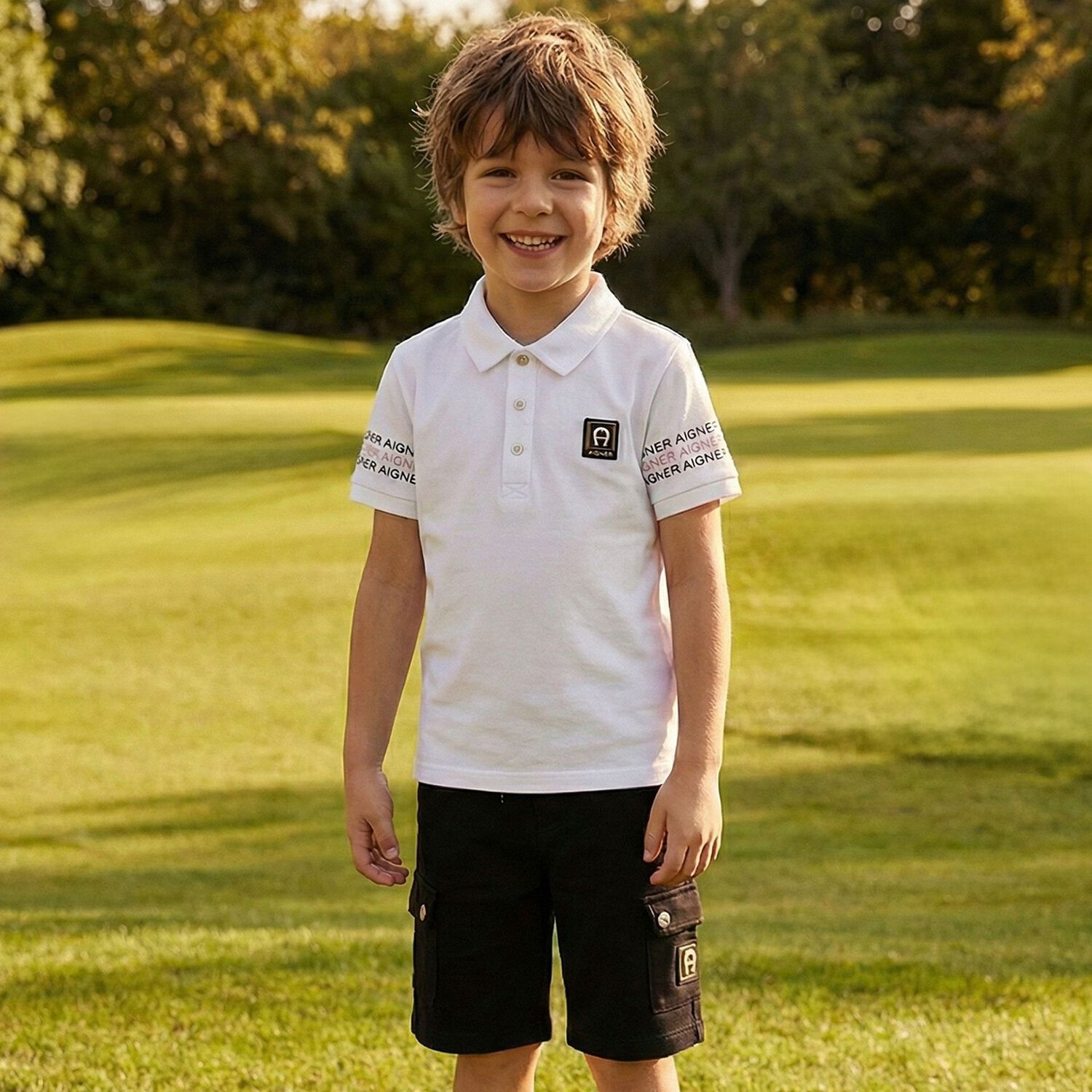 Boys White & Black Logo Shorts Set, 1, hi-res