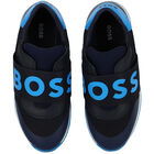 Boys Navy Blue & White Logo Trainers, 1, hi-res