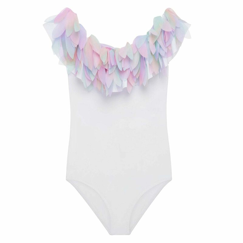 Girls White Rainbow Petal Swimsuit, 1, hi-res image number null