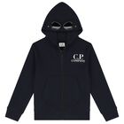Boys Navy Blue Logo Zip Up Top, 1, hi-res