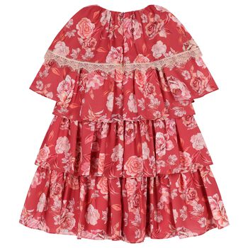 Girls Pink Floral Chiffon Dress
