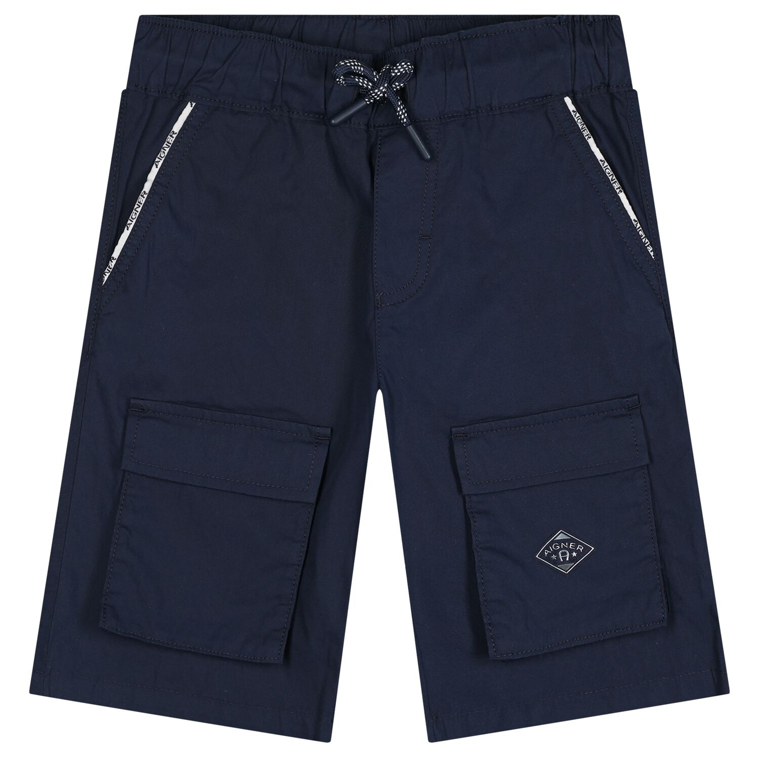 Boys Navy Blue Logo Shorts, 1, hi-res