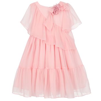 Girls Pink Flower Chiffon Dress