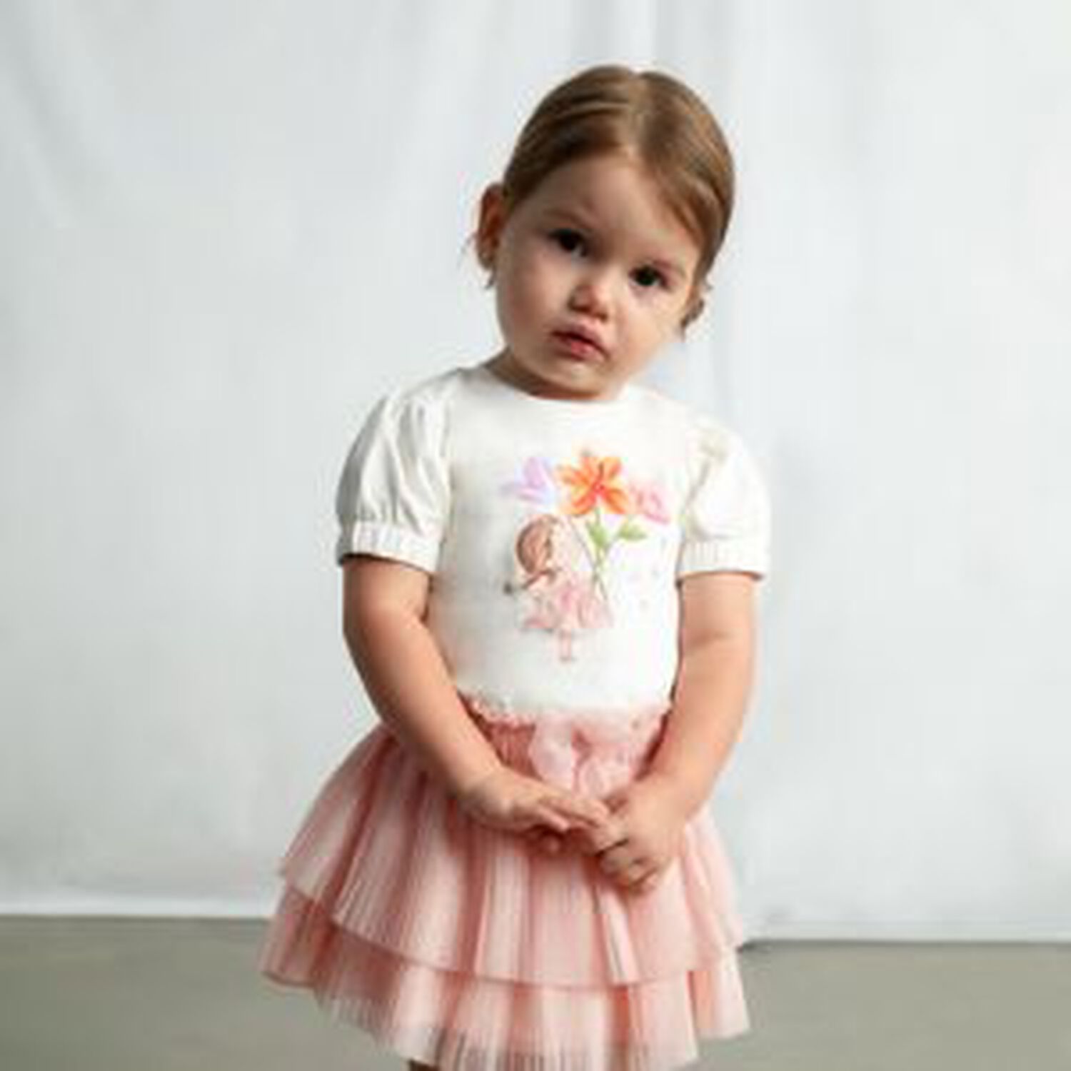 تنورة تول مطوية للبنات باللون الوردي, 1, hi-res