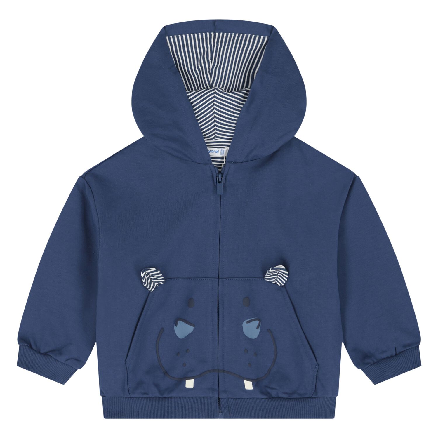 Younger Boys Blue Hooded Zip Up Top, 1, hi-res