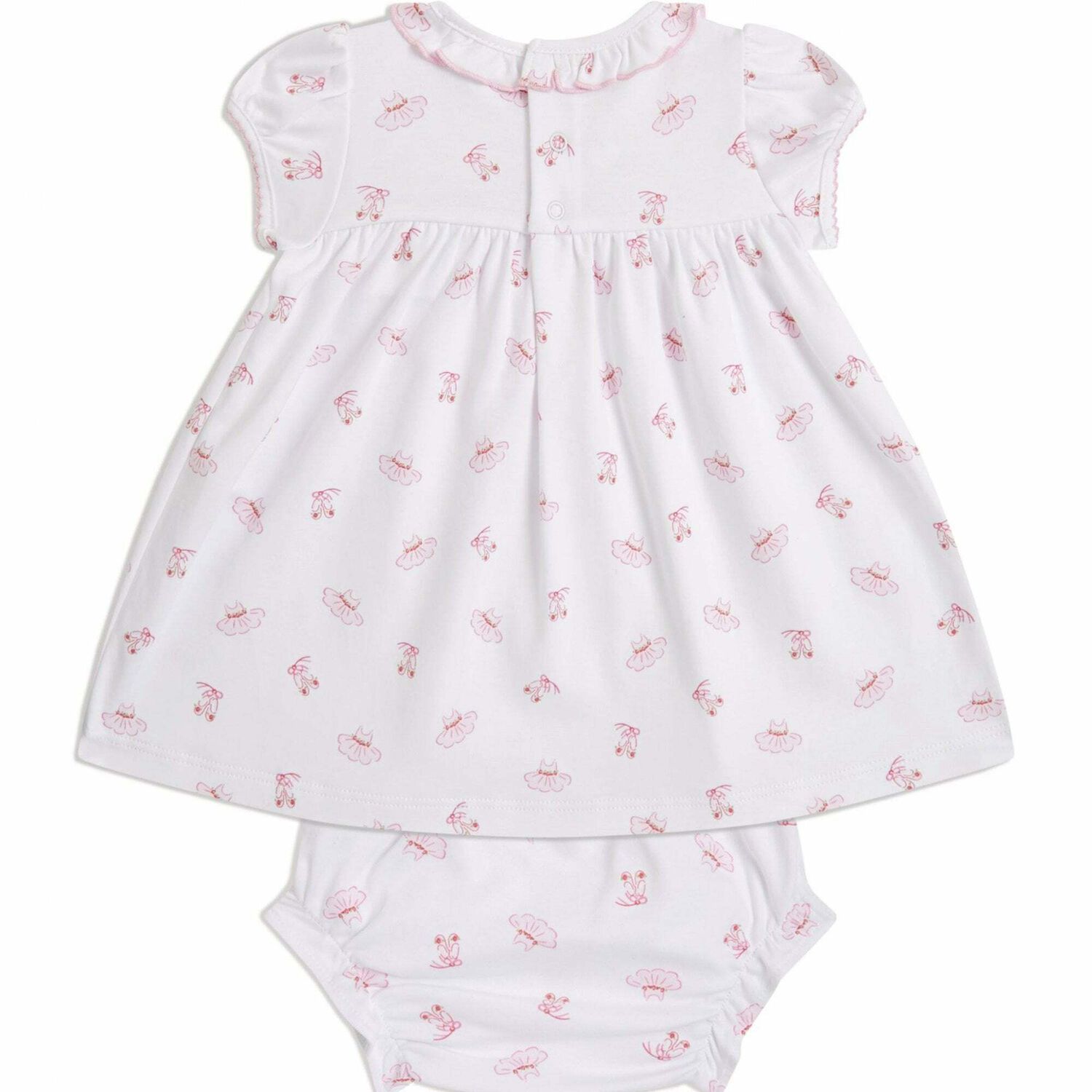 Baby Girls White & Pink Ballerina Print Dress Set, 1, hi-res