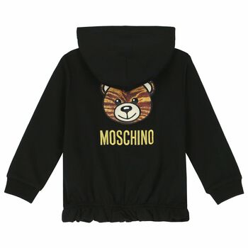 Younger Girls Black Zip Up Logo Top