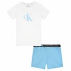 Girls White & Blue Logo Pyjamas, 1, hi-res