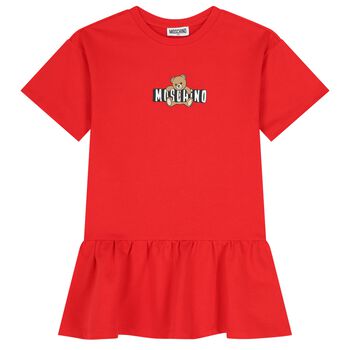 Girls Red Teddy Bear Logo Dress